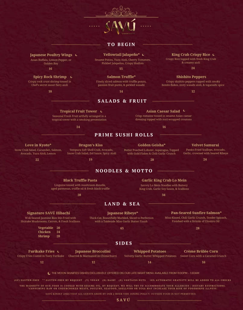 Savu Charlotte Menu