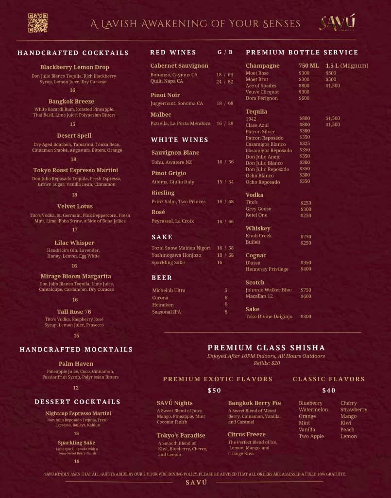 Savu Charlotte Menu