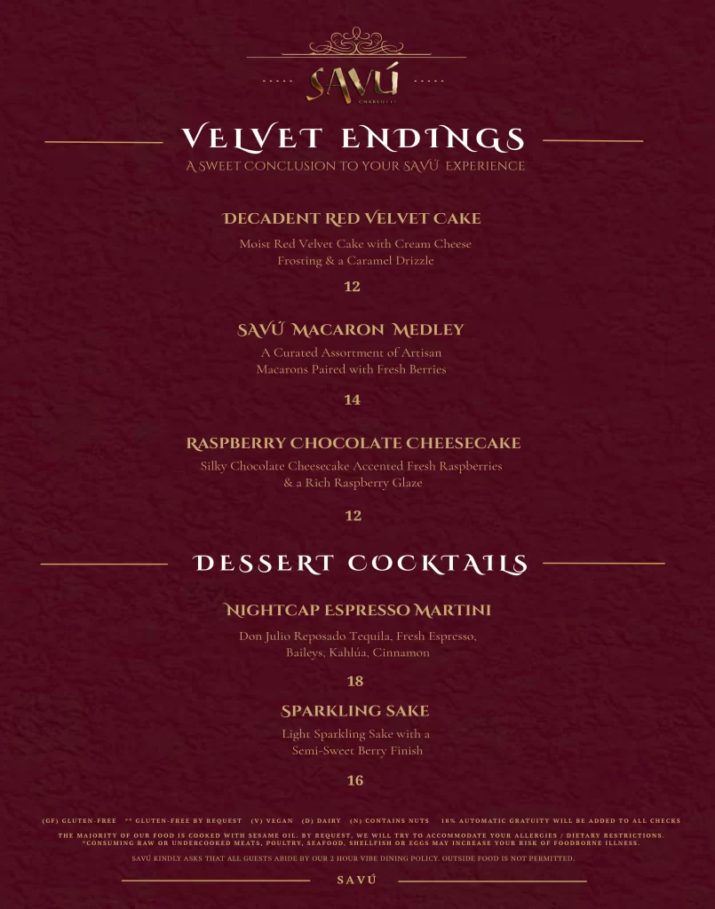 Savu Charlotte Menu